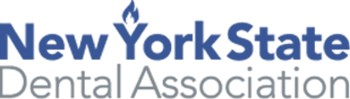 The image features a logo with text that reads  NEW YORK STATE DENTAL ASSOCIATION  against a blue background, with a stylized graphic element above the text.
