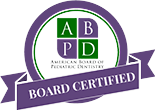 The image shows a logo with text that reads  ABD,  followed by  BOARD CERTIFIED  in a purple banner, indicating certification for an organization or individual.